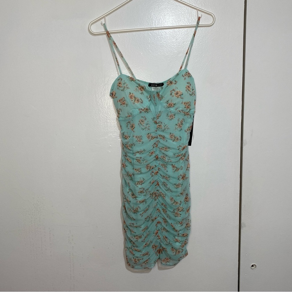 Floral Ruched Dress in Mint Green